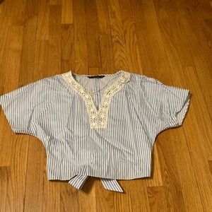 Zara blue and white stripe crop top